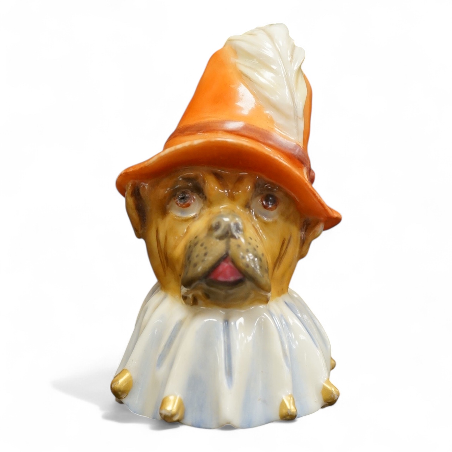 A rare Worcester Toby (Punch's dog) candle extinguisher, 8.5cm high